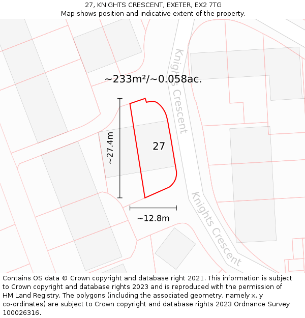 27, KNIGHTS CRESCENT, EXETER, EX2 7TG: Plot and title map