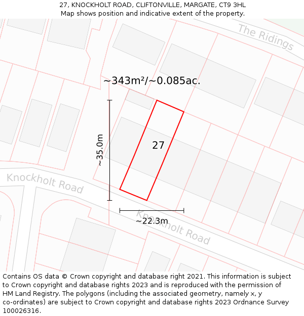 27, KNOCKHOLT ROAD, CLIFTONVILLE, MARGATE, CT9 3HL: Plot and title map