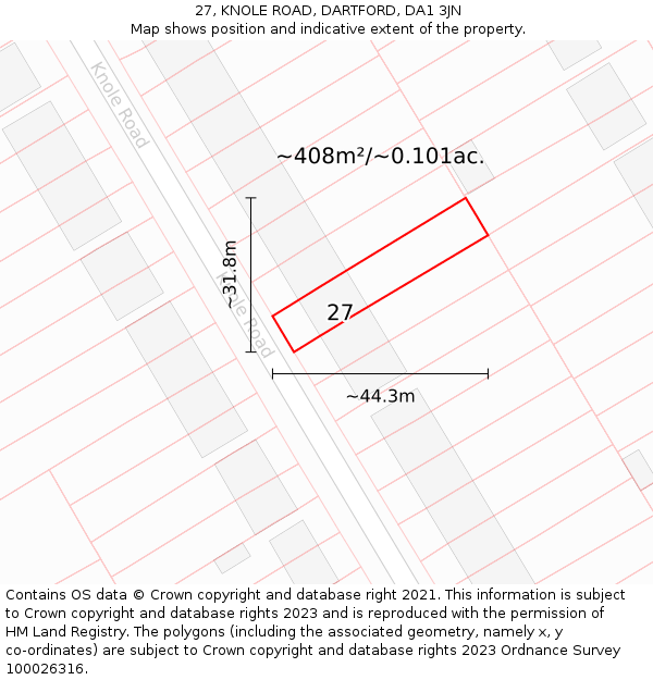 27, KNOLE ROAD, DARTFORD, DA1 3JN: Plot and title map