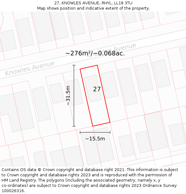 27, KNOWLES AVENUE, RHYL, LL18 3TU: Plot and title map