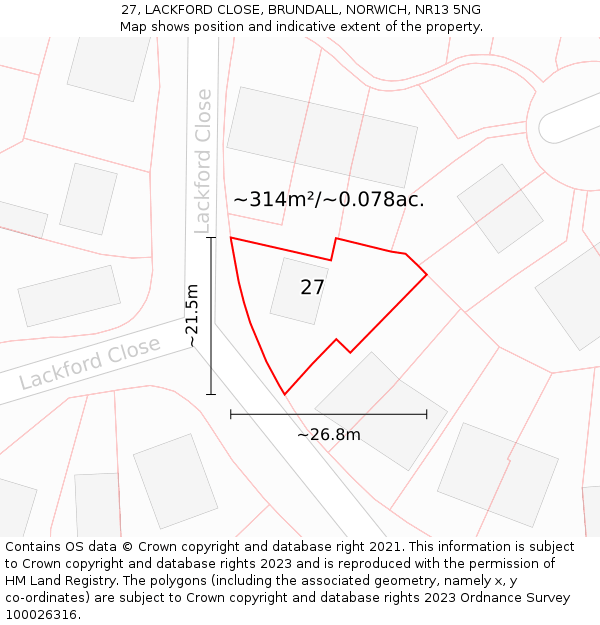 27, LACKFORD CLOSE, BRUNDALL, NORWICH, NR13 5NG: Plot and title map