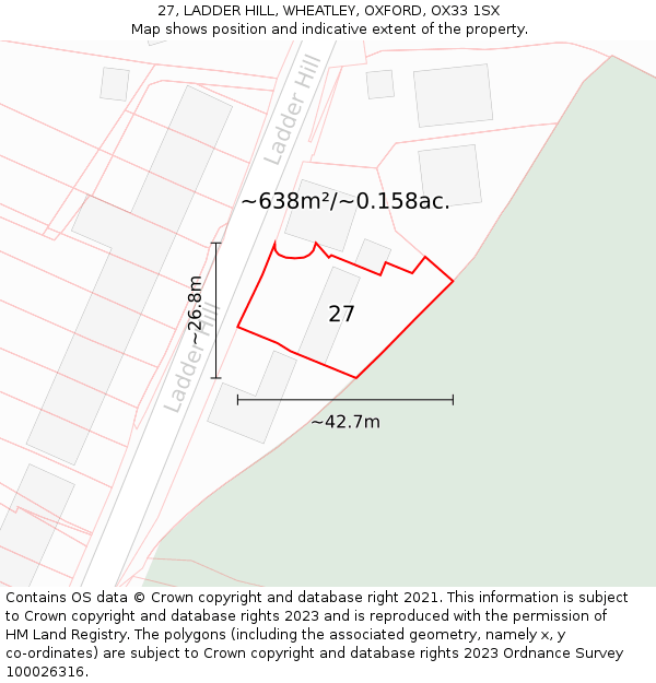 27, LADDER HILL, WHEATLEY, OXFORD, OX33 1SX: Plot and title map