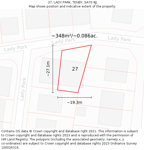 27, LADY PARK, TENBY, SA70 8JJ: Plot and title map