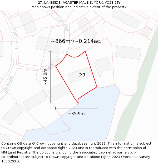 27, LAKESIDE, ACASTER MALBIS, YORK, YO23 2TY: Plot and title map