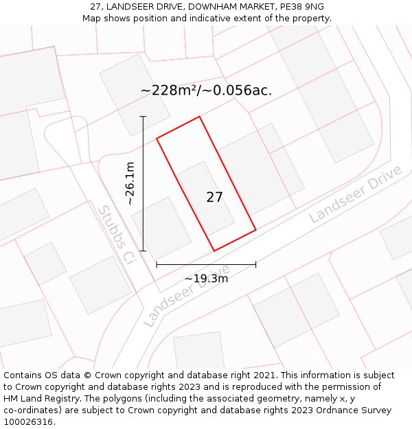 27, LANDSEER DRIVE, DOWNHAM MARKET, PE38 9NG: Plot and title map