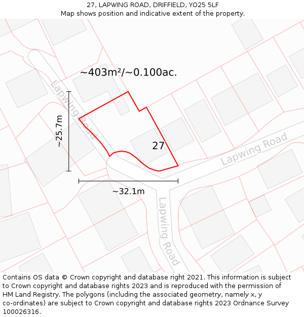 27, LAPWING ROAD, DRIFFIELD, YO25 5LF: Plot and title map