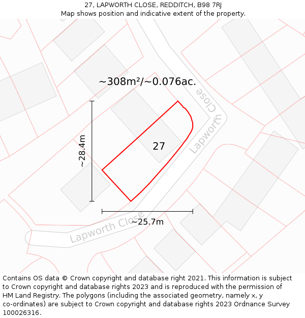 27, LAPWORTH CLOSE, REDDITCH, B98 7RJ: Plot and title map