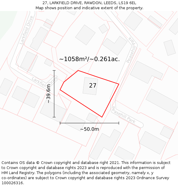 27, LARKFIELD DRIVE, RAWDON, LEEDS, LS19 6EL: Plot and title map