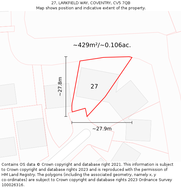 27, LARKFIELD WAY, COVENTRY, CV5 7QB: Plot and title map