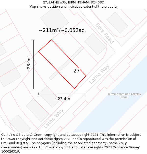 27, LATHE WAY, BIRMINGHAM, B24 0SD: Plot and title map