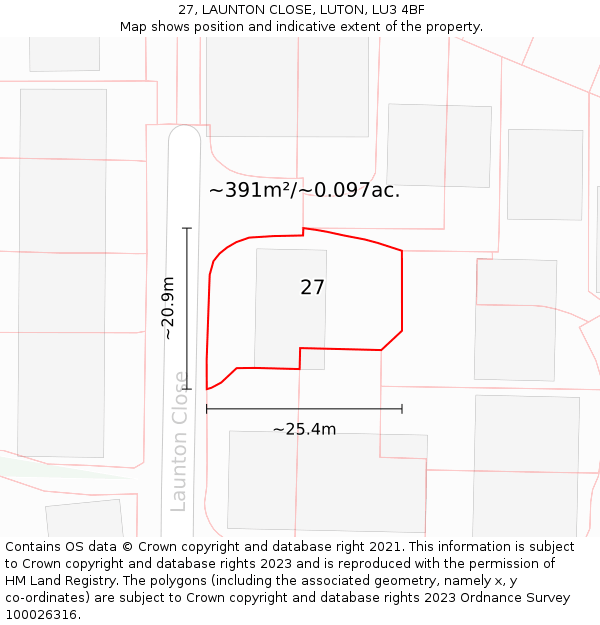 27, LAUNTON CLOSE, LUTON, LU3 4BF: Plot and title map