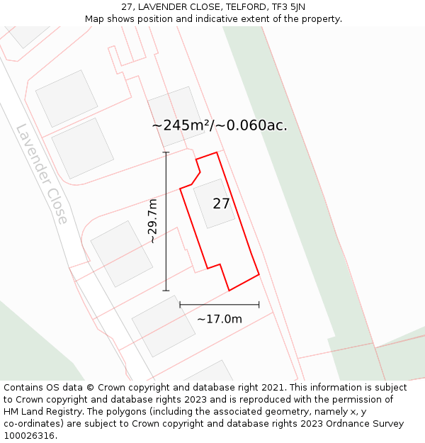 27, LAVENDER CLOSE, TELFORD, TF3 5JN: Plot and title map