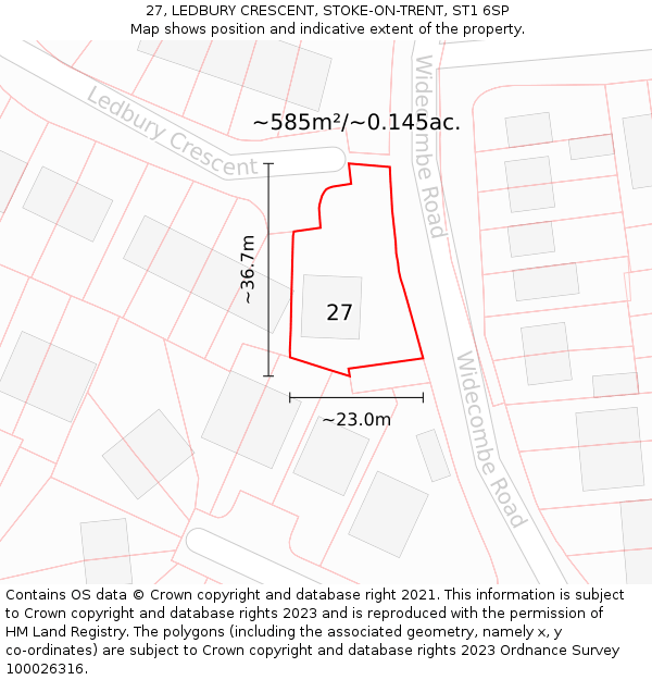 27, LEDBURY CRESCENT, STOKE-ON-TRENT, ST1 6SP: Plot and title map