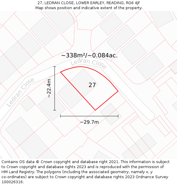 27, LEDRAN CLOSE, LOWER EARLEY, READING, RG6 4JF: Plot and title map