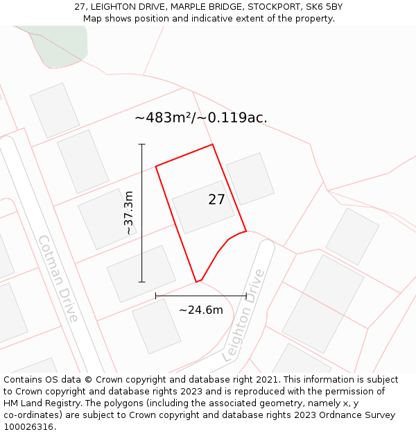 27, LEIGHTON DRIVE, MARPLE BRIDGE, STOCKPORT, SK6 5BY: Plot and title map