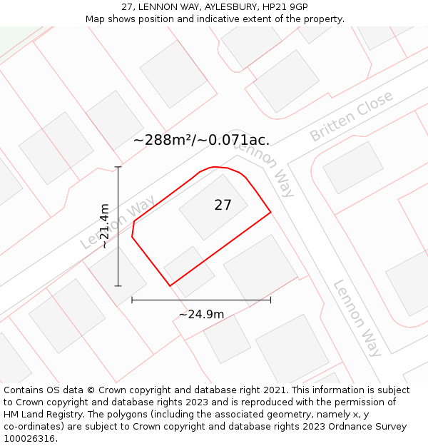 27, LENNON WAY, AYLESBURY, HP21 9GP: Plot and title map
