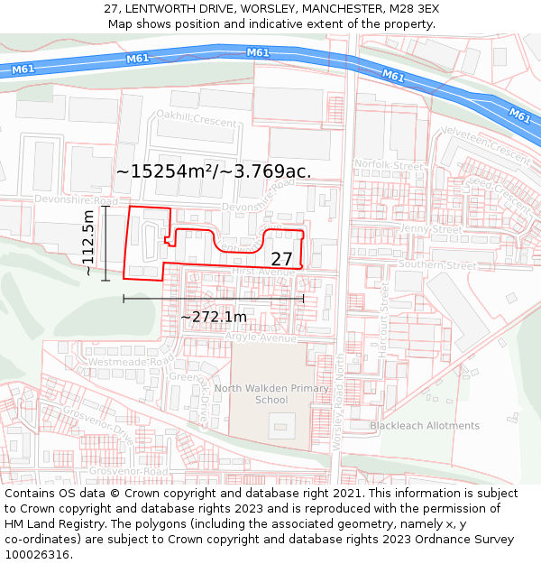 27, LENTWORTH DRIVE, WORSLEY, MANCHESTER, M28 3EX: Plot and title map
