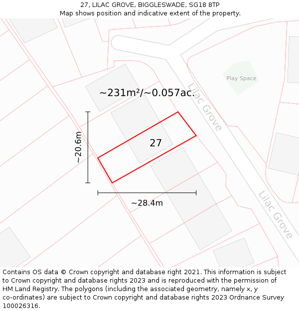 27, LILAC GROVE, BIGGLESWADE, SG18 8TP: Plot and title map