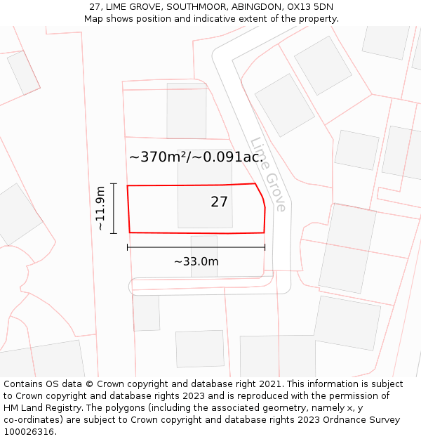 27, LIME GROVE, SOUTHMOOR, ABINGDON, OX13 5DN: Plot and title map