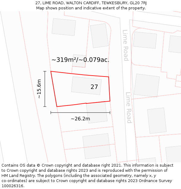 27, LIME ROAD, WALTON CARDIFF, TEWKESBURY, GL20 7RJ: Plot and title map