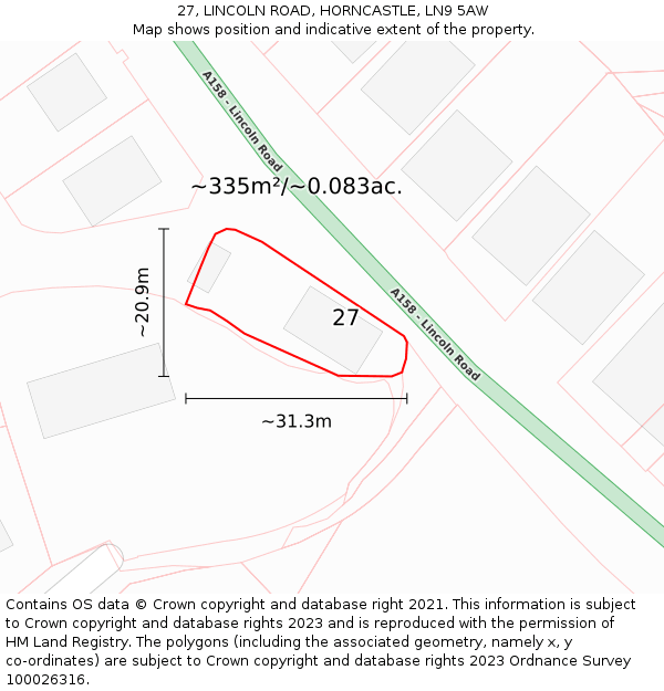 27, LINCOLN ROAD, HORNCASTLE, LN9 5AW: Plot and title map