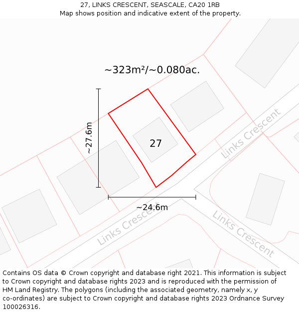 27, LINKS CRESCENT, SEASCALE, CA20 1RB: Plot and title map