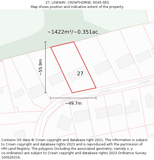 27, LINKWAY, CROWTHORNE, RG45 6ES: Plot and title map