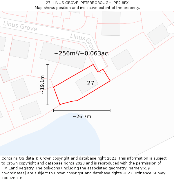 27, LINUS GROVE, PETERBOROUGH, PE2 8FX: Plot and title map