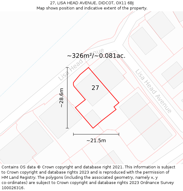 27, LISA HEAD AVENUE, DIDCOT, OX11 6BJ: Plot and title map