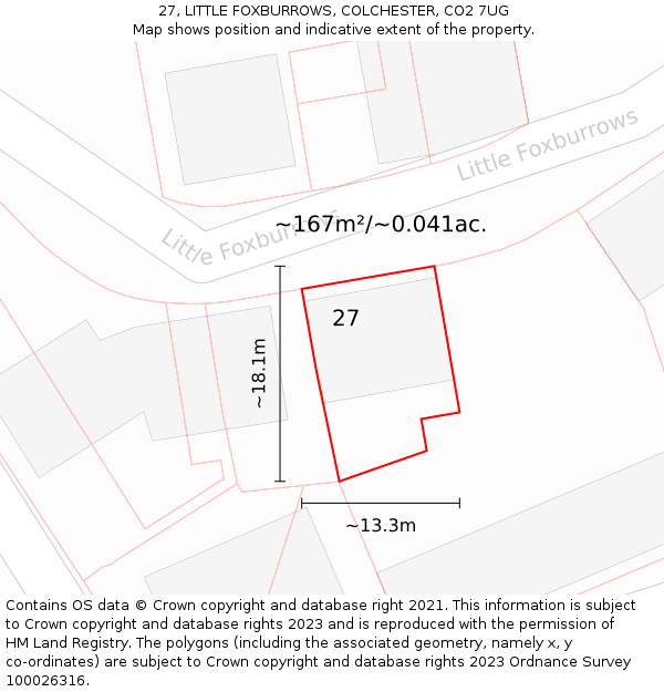 27, LITTLE FOXBURROWS, COLCHESTER, CO2 7UG: Plot and title map