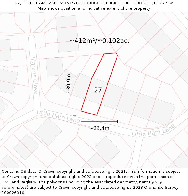 27, LITTLE HAM LANE, MONKS RISBOROUGH, PRINCES RISBOROUGH, HP27 9JW: Plot and title map