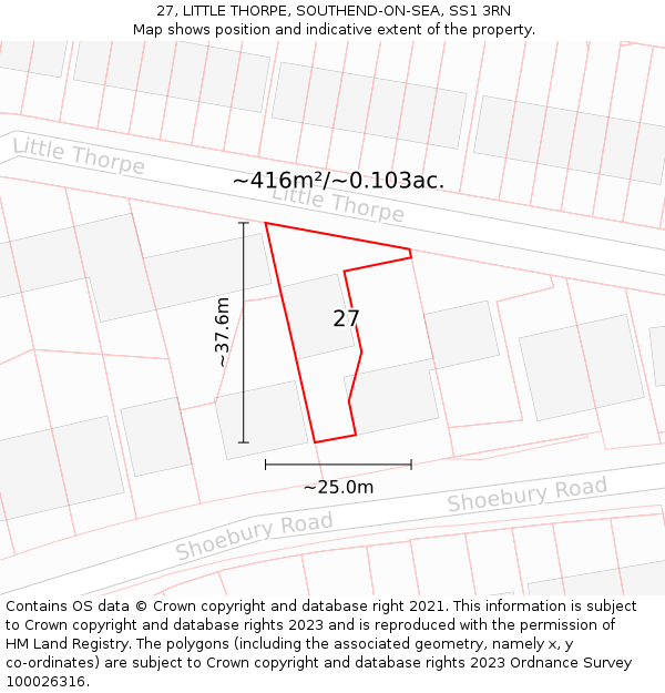 27, LITTLE THORPE, SOUTHEND-ON-SEA, SS1 3RN: Plot and title map