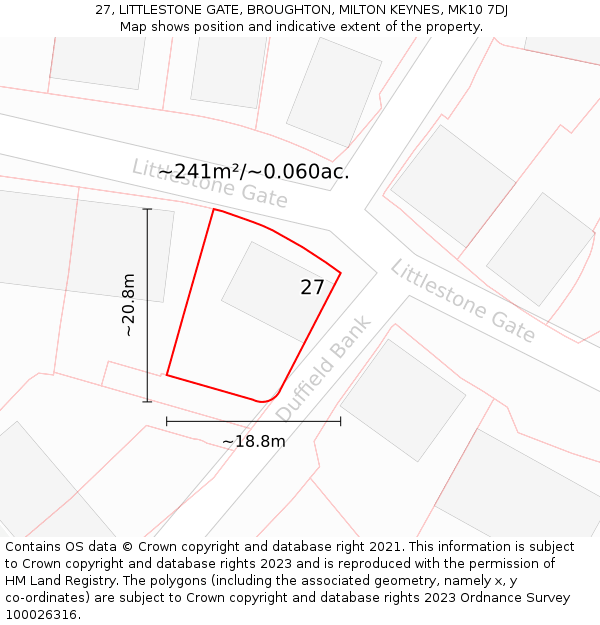 27, LITTLESTONE GATE, BROUGHTON, MILTON KEYNES, MK10 7DJ: Plot and title map