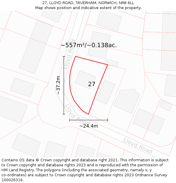 27, LLOYD ROAD, TAVERHAM, NORWICH, NR8 6LL: Plot and title map
