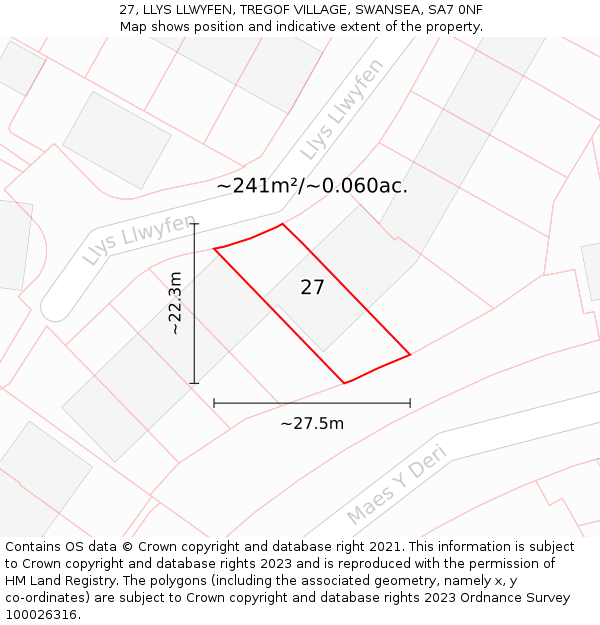 27, LLYS LLWYFEN, TREGOF VILLAGE, SWANSEA, SA7 0NF: Plot and title map