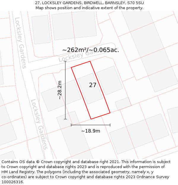 27, LOCKSLEY GARDENS, BIRDWELL, BARNSLEY, S70 5SU: Plot and title map