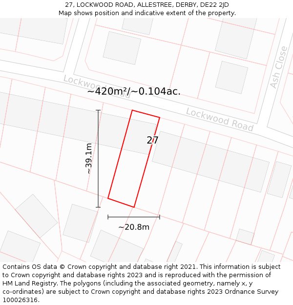 27, LOCKWOOD ROAD, ALLESTREE, DERBY, DE22 2JD: Plot and title map