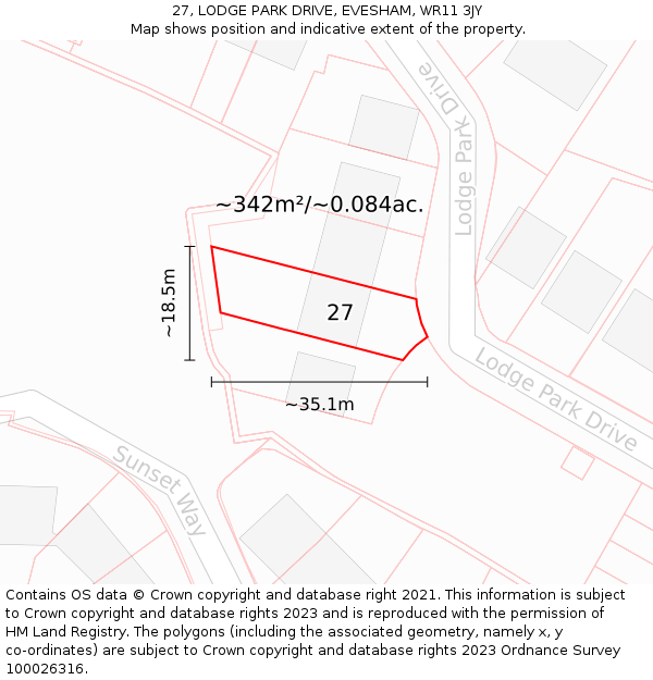 27, LODGE PARK DRIVE, EVESHAM, WR11 3JY: Plot and title map