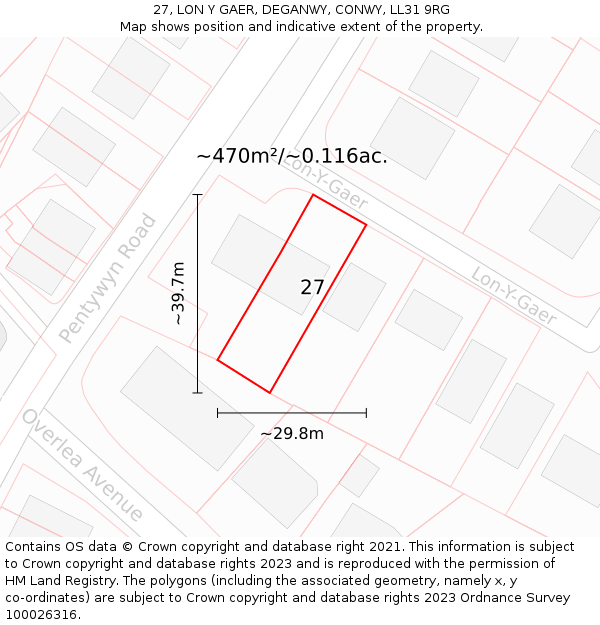 27, LON Y GAER, DEGANWY, CONWY, LL31 9RG: Plot and title map