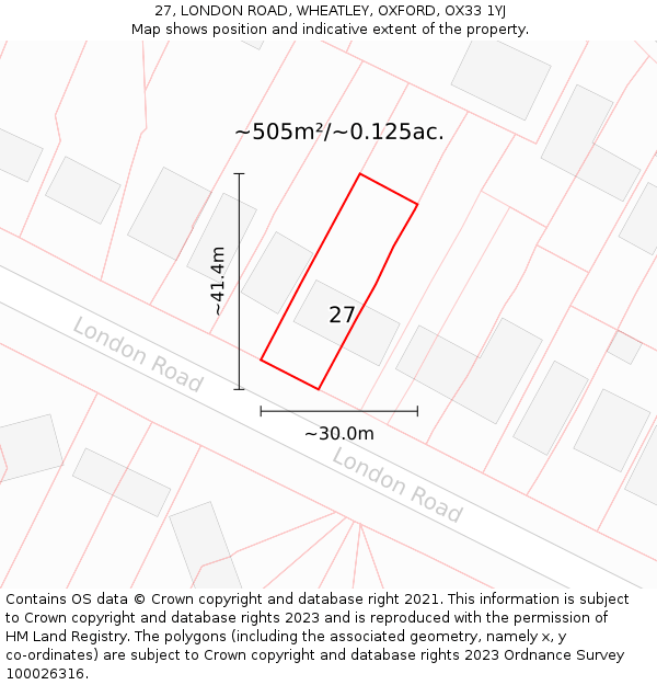 27, LONDON ROAD, WHEATLEY, OXFORD, OX33 1YJ: Plot and title map