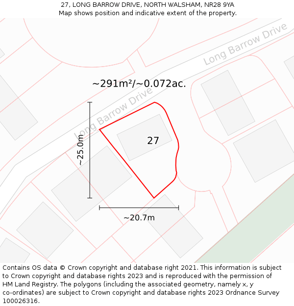 27, LONG BARROW DRIVE, NORTH WALSHAM, NR28 9YA: Plot and title map