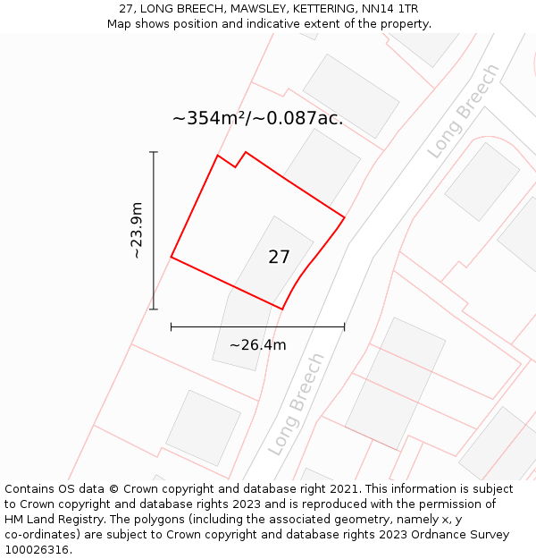 27, LONG BREECH, MAWSLEY, KETTERING, NN14 1TR: Plot and title map