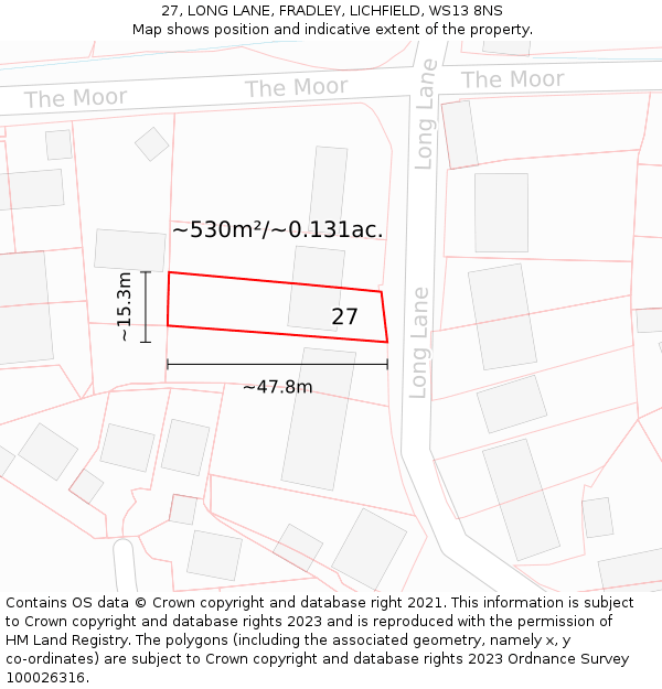 27, LONG LANE, FRADLEY, LICHFIELD, WS13 8NS: Plot and title map