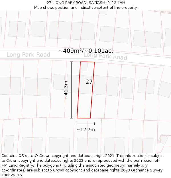 27, LONG PARK ROAD, SALTASH, PL12 4AH: Plot and title map