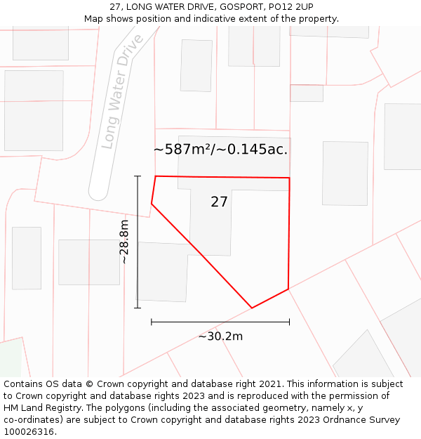 27, LONG WATER DRIVE, GOSPORT, PO12 2UP: Plot and title map