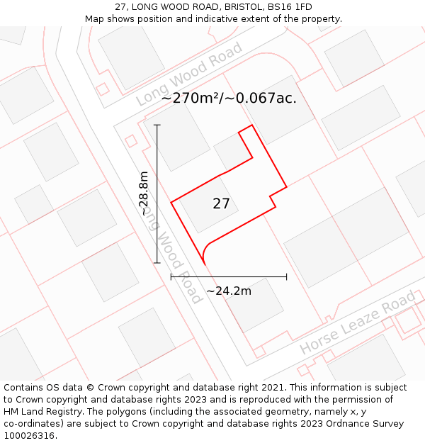 27, LONG WOOD ROAD, BRISTOL, BS16 1FD: Plot and title map