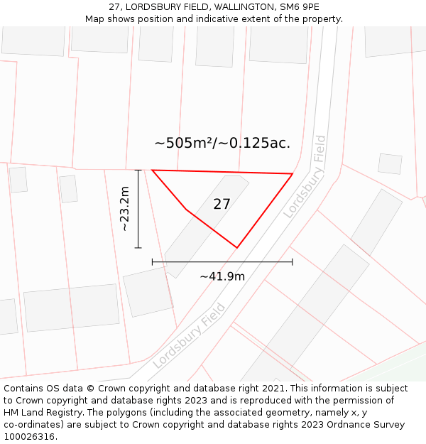 27, LORDSBURY FIELD, WALLINGTON, SM6 9PE: Plot and title map