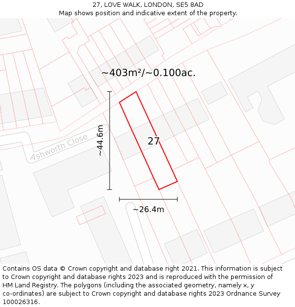 27, LOVE WALK, LONDON, SE5 8AD: Plot and title map