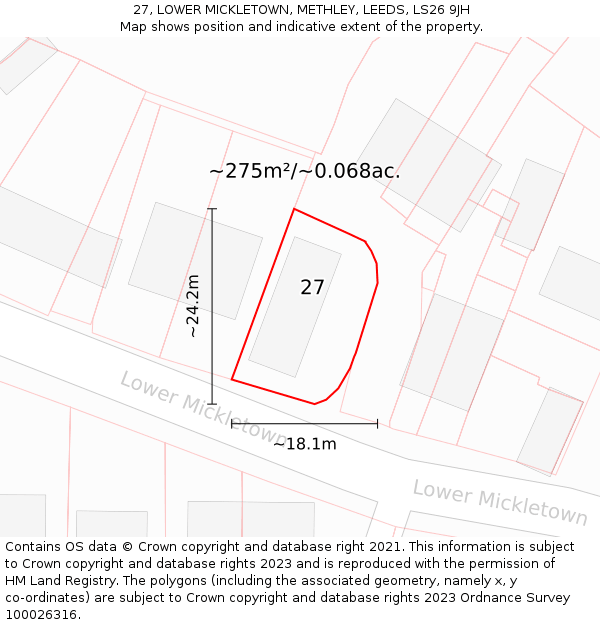 27, LOWER MICKLETOWN, METHLEY, LEEDS, LS26 9JH: Plot and title map