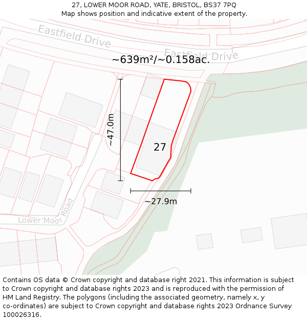 27, LOWER MOOR ROAD, YATE, BRISTOL, BS37 7PQ: Plot and title map